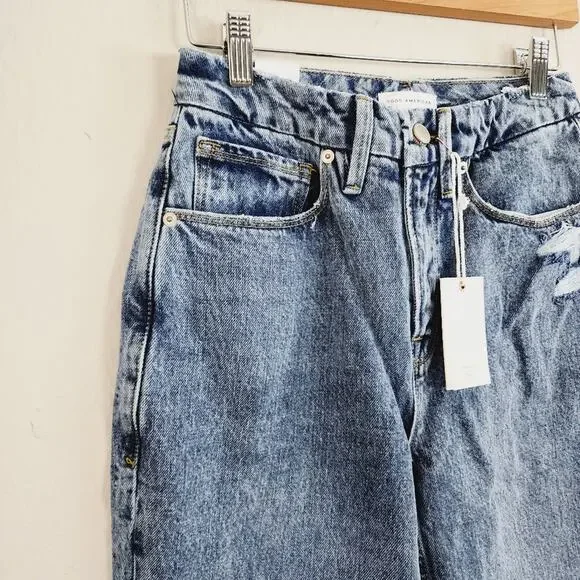 NEW Good American 90's Duster Straight Leg High Waisted Jeans